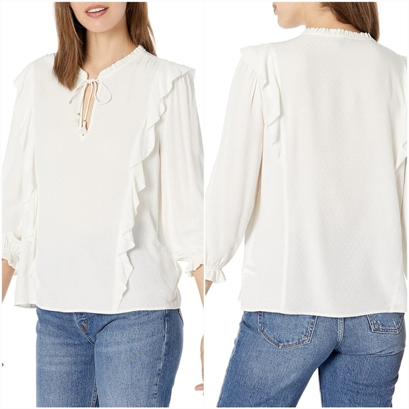 PAIGE Tops - 🆕️Paige Women's Ivory White Ruffle Rayon Top SZ Large